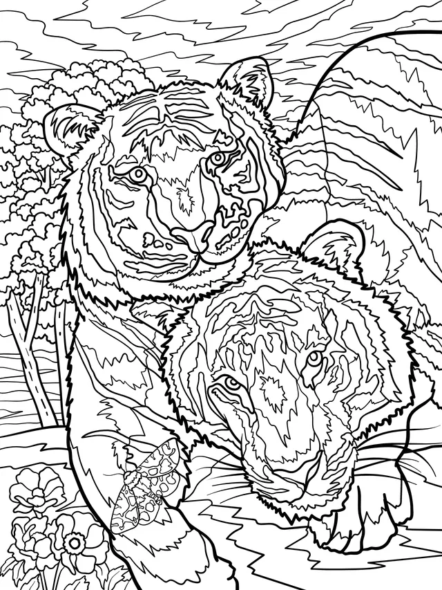 Two Tigers Snuggling