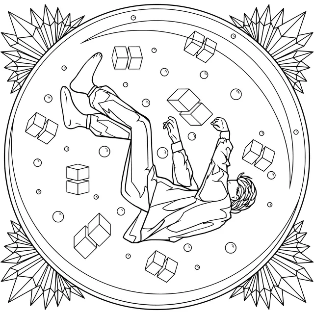 Person Floating Among Cubes