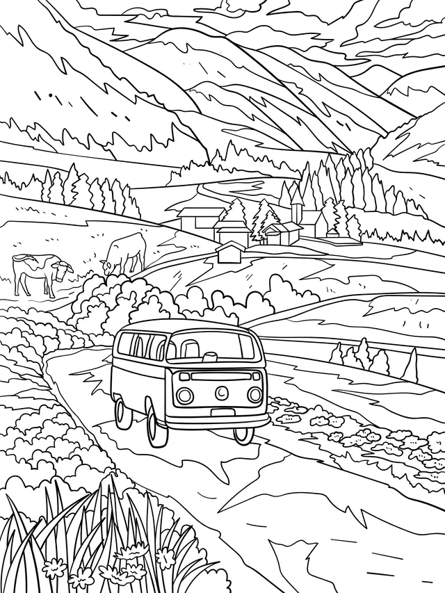 Retro Van Journey on a Country Road