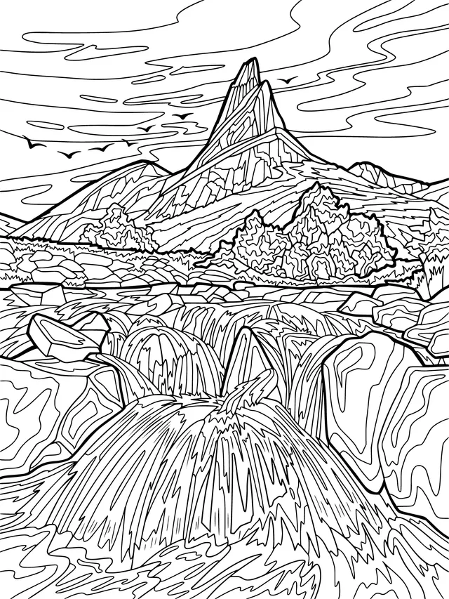 Beautiful Landscape of Mountains and Waterfalls