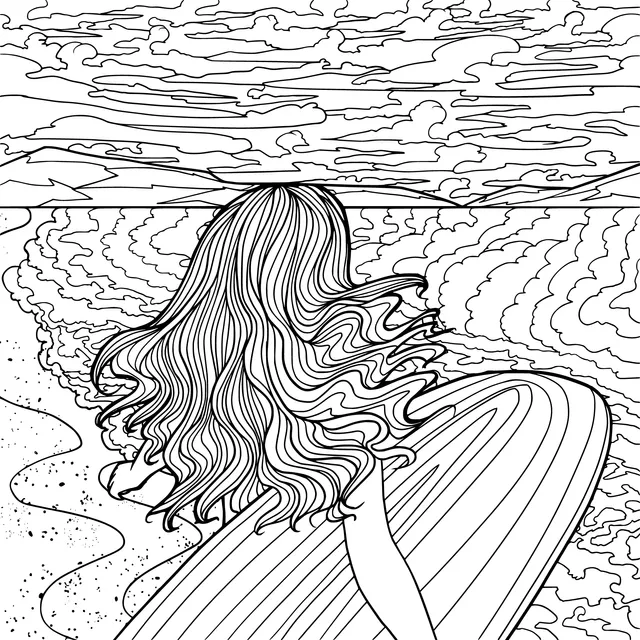 Woman with a Surfboard by the Sea