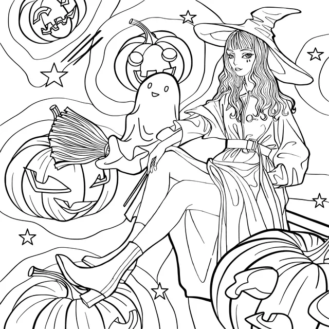 Halloween Witch and Ghost