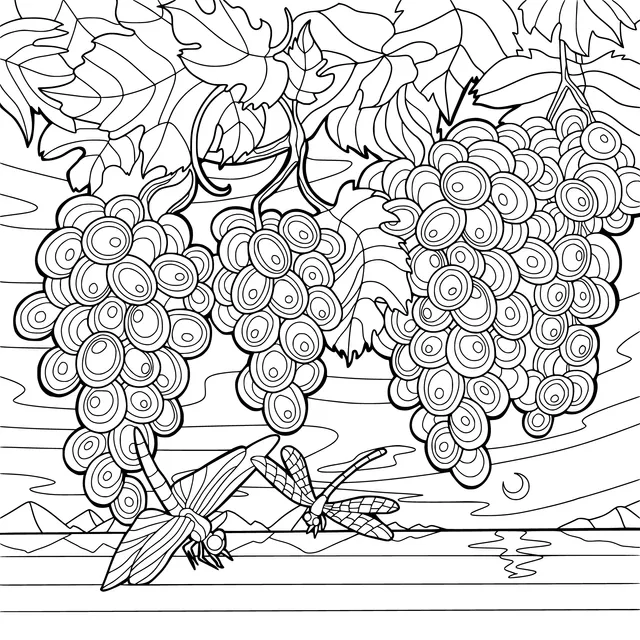 Grapes and Dragonflies under the Moon
