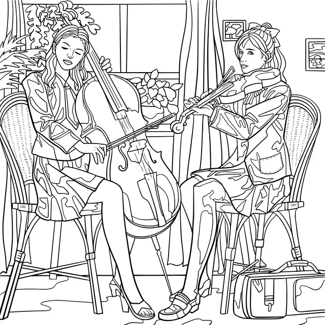 Indoor music performance by two ladies