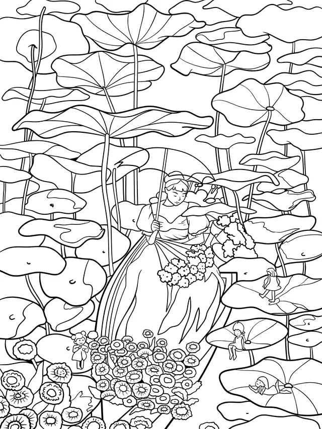A Beauty in a Flower - laden Boat in the Lotus Pond