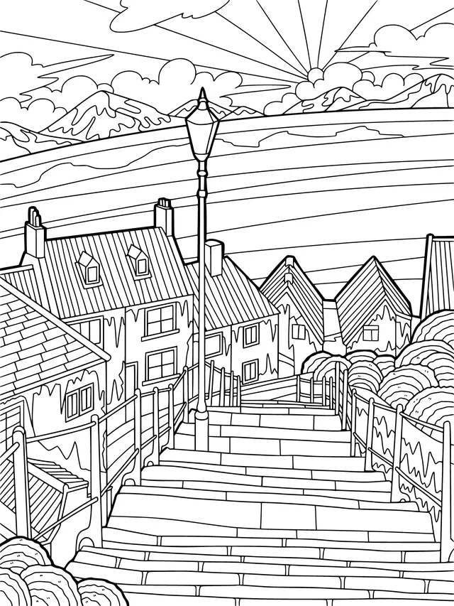 Sunrise View of a Seaside Town