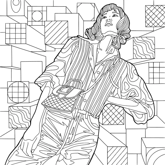 Fashionable Lady with Colorful Geometric Background