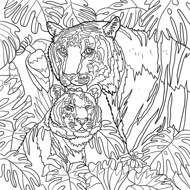 Mother - cub tigers in the jungle