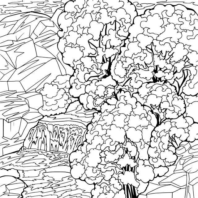 Mountain Stream and Green Trees