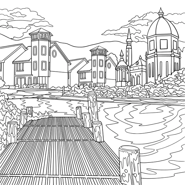 Colorful Town by the Lake