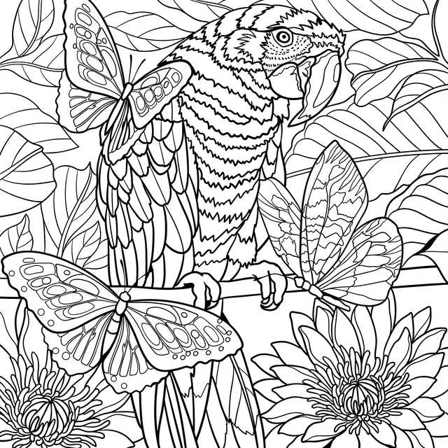 Colorful Parrot and Butterflies