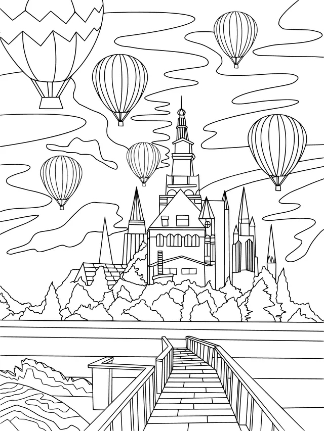 Dreamy Castle and Hot - air Balloons