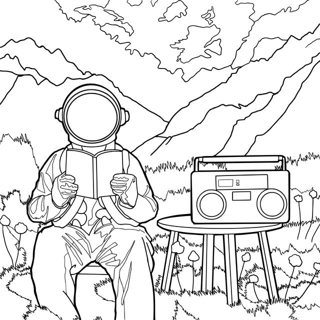 Astronaut Reading in the Mountains