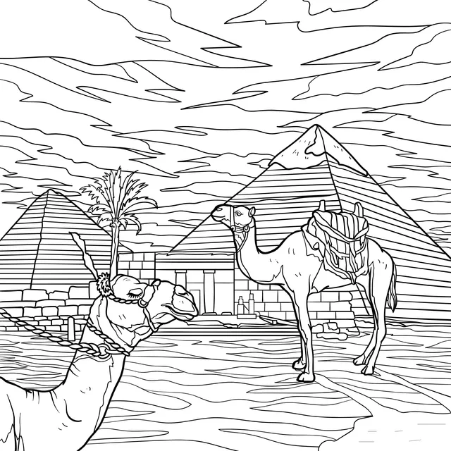 Pyramids and Camels in the Desert
