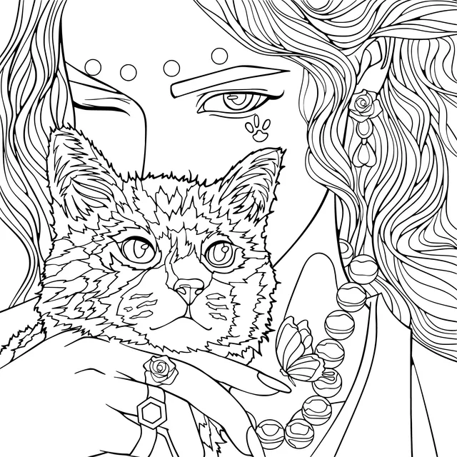 Purple - haired Woman Holding a Cat