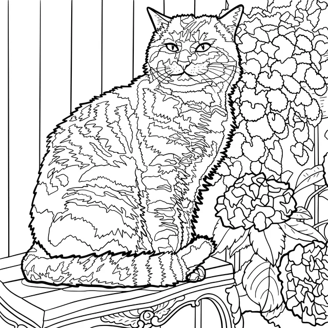 Tabby cat sitting beside the flowers