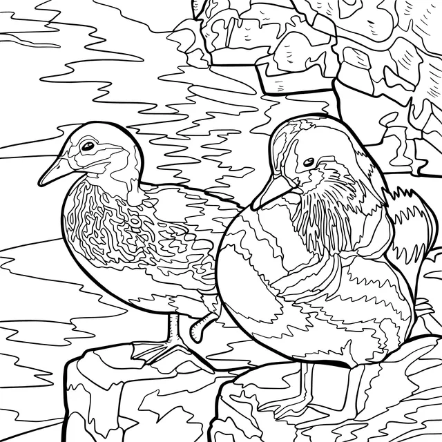 Mandarin Ducks on Rocks