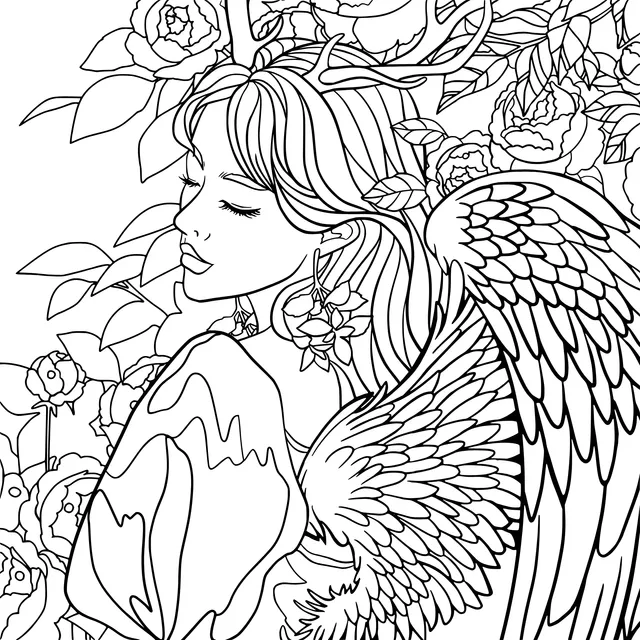 Dreamy Girl with Antlers and Wings