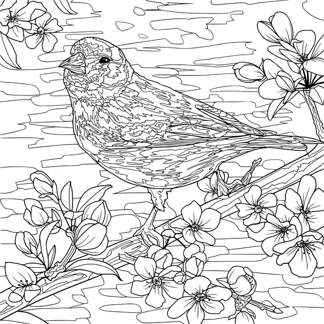 Goldfinch on Flowering Branch