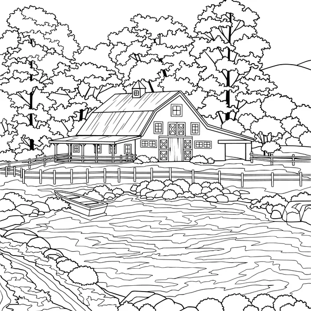 Red Barn in a Colorful Countryside