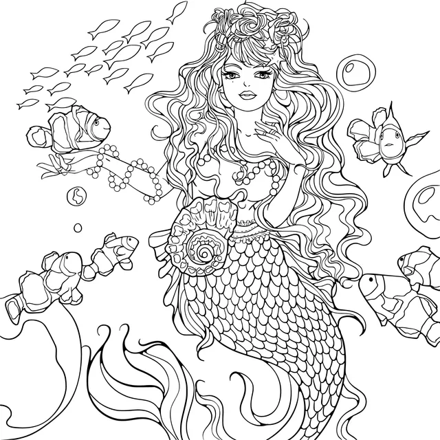 Dreamy mermaid with long purple hair