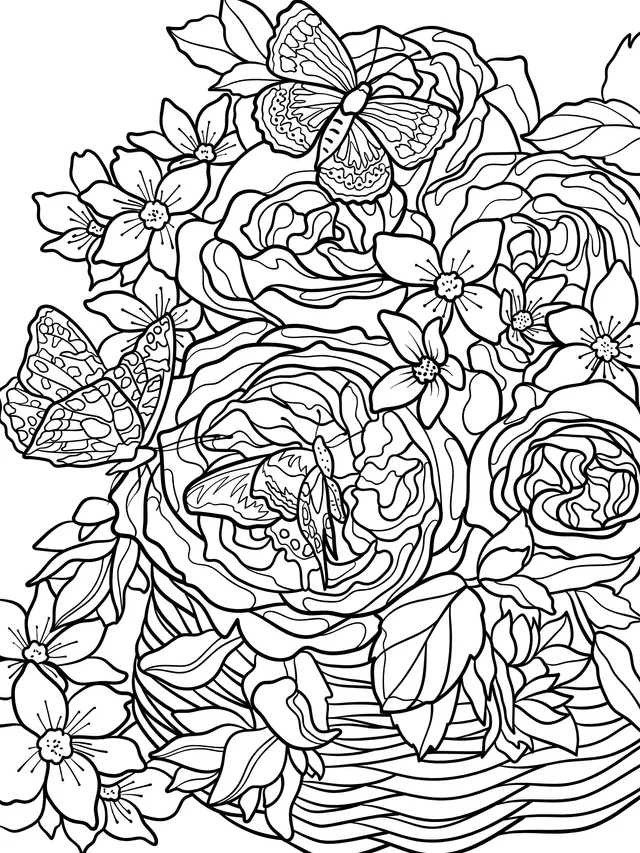 Butterflies and Flowers in a Basket