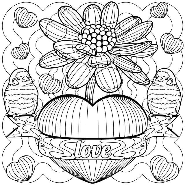 Heart, Flower and Birds