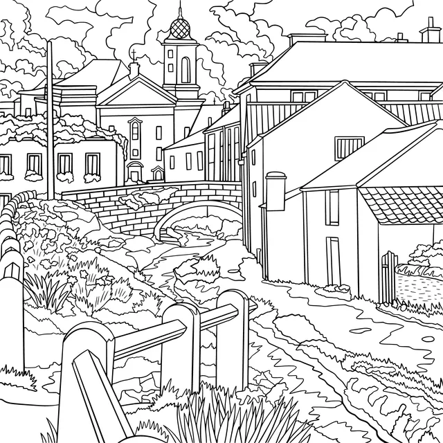 Scenery of a riverside town