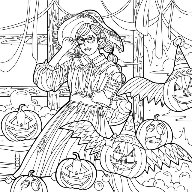 Witch and Jack - o - lanterns