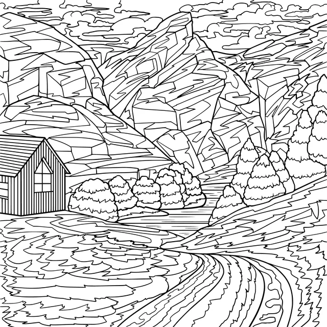 Mountain Cabin in Autumn Scenery