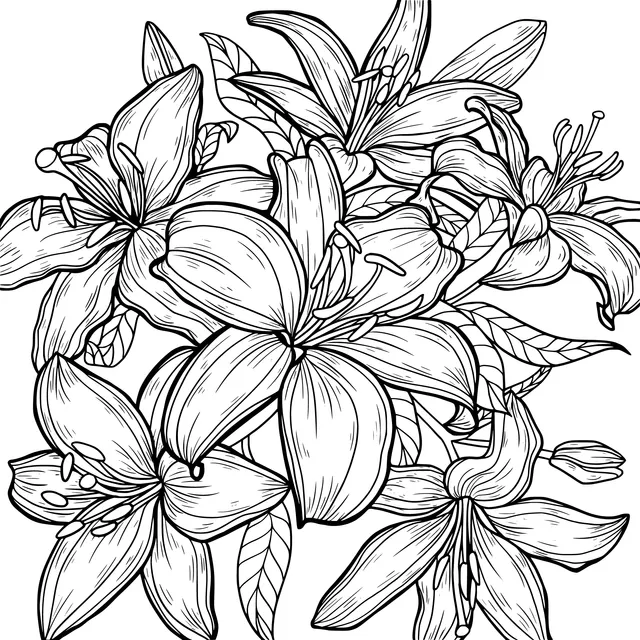 Illustration of lilies in purple and pink