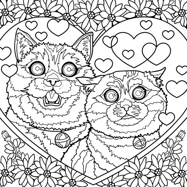 Cute Illustration of Cats and Hearts