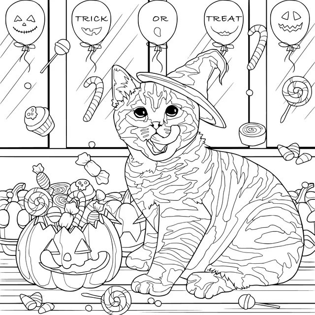A Cat and Candies on Halloween