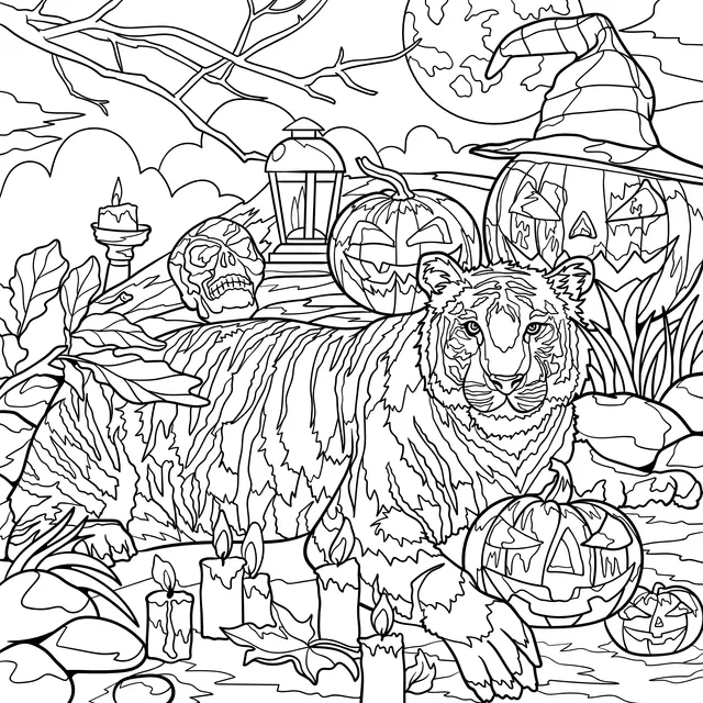 Tiger in a Halloween scene