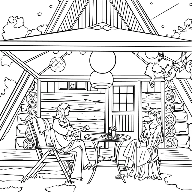 A Cozy Time in Front of the Log - Cabin at Night