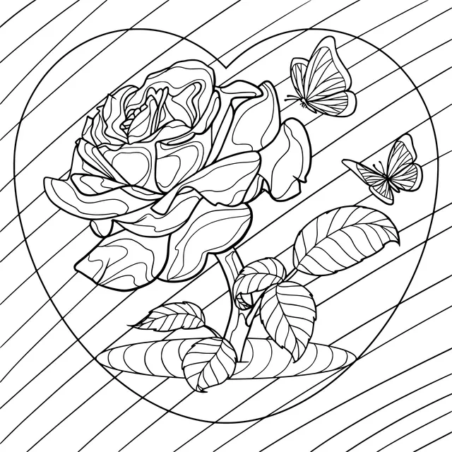 Purple Rose and Butterflies in a Heart - shaped Bubble