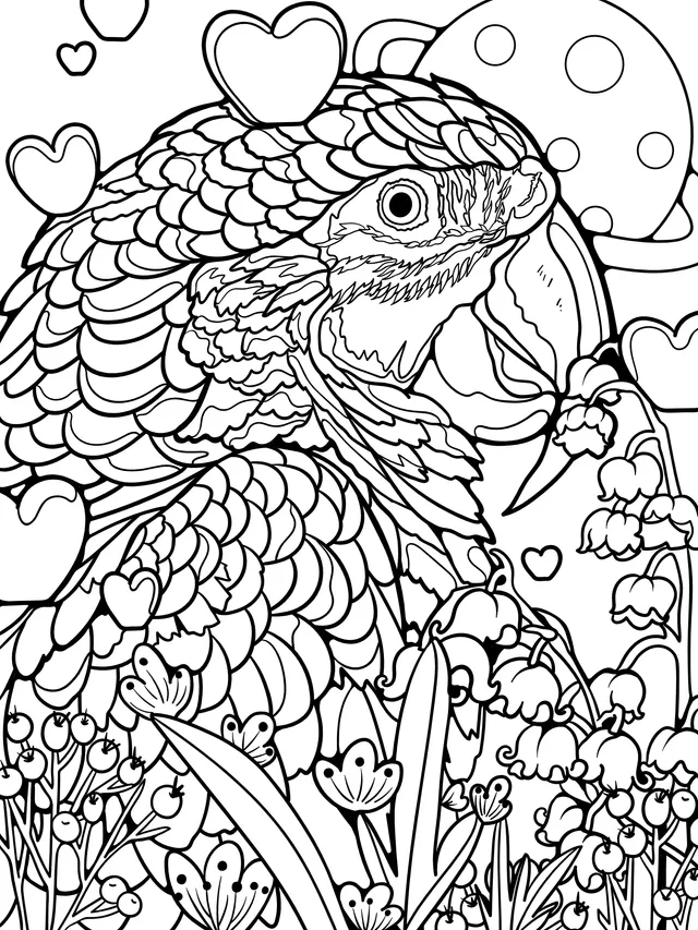 Dreamy Parrot and Flower - filled Starry Sky