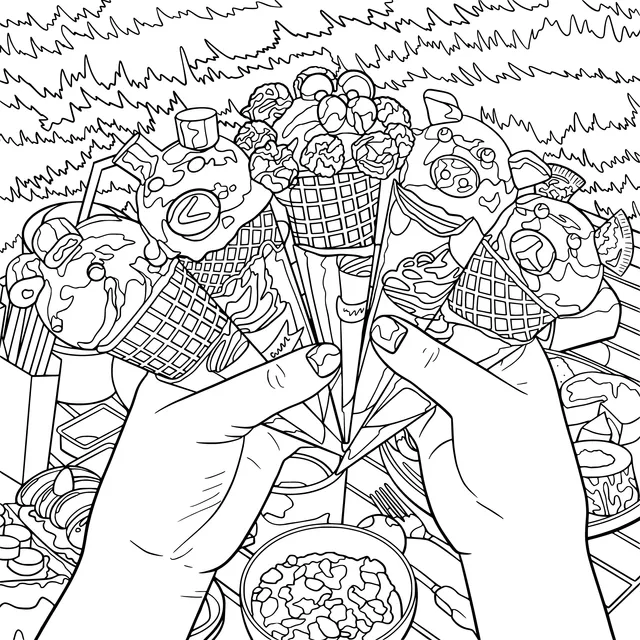 Picnic scene with ice - creams in animal shapes in hands