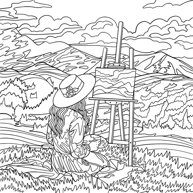 A woman sketching in the mountains