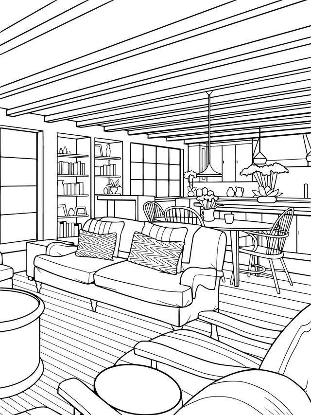 Cozy Open - plan Living Room and Kitchen