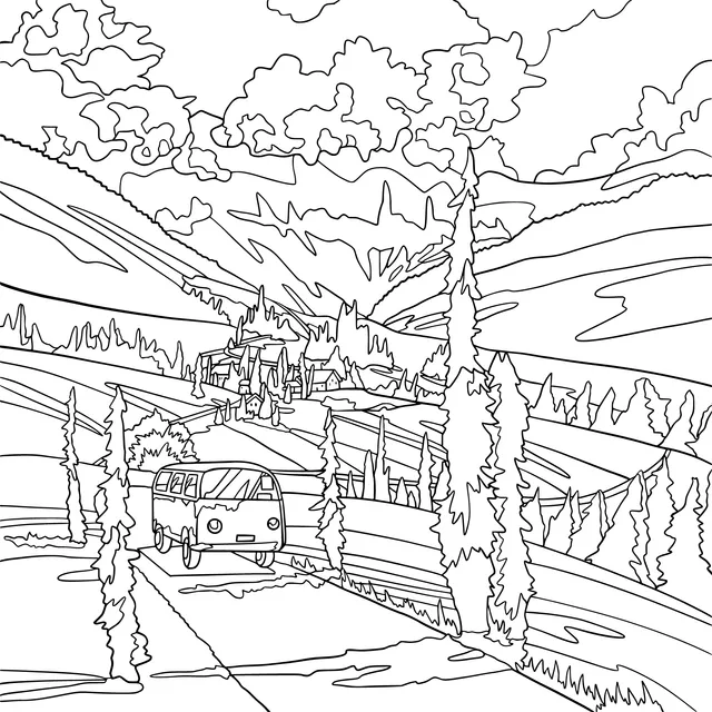 Orange Van on a Mountain Road