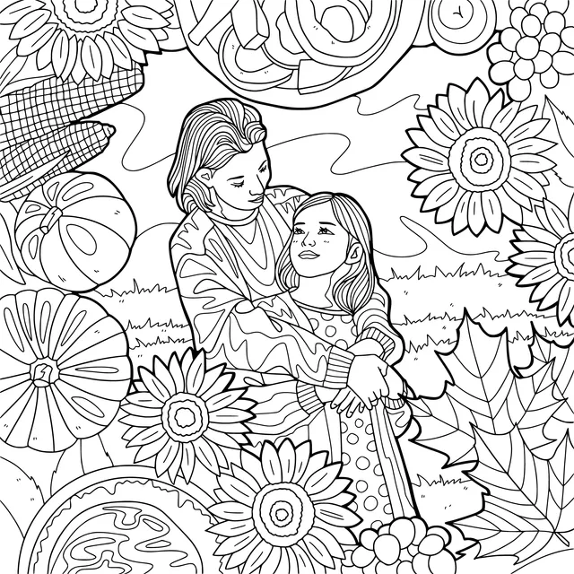Warm hug between mother and daughter in autumn