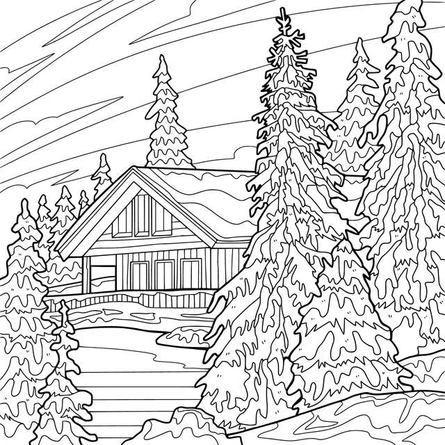 Log Cabin in the Snowy Night