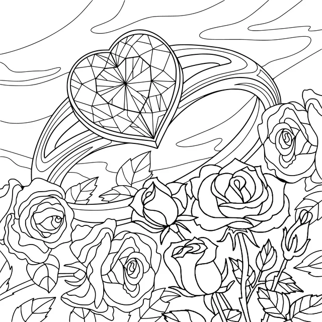 Heart - shaped diamond ring among roses