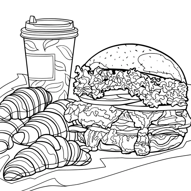 Hamburger, Croissants and Coffee