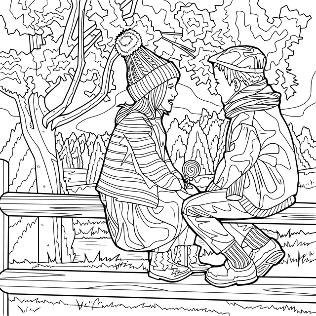 Children on a bench in autumn