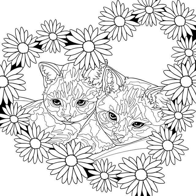 Two Kittens in a Flower Bed