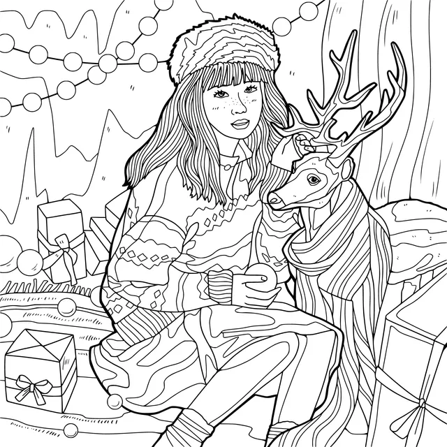 A Cozy Moment between a Girl and a Fawn