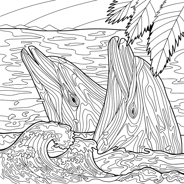 Two Whales Leaping out of the Sea