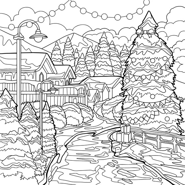 A Dreamy Christmas Town Night Scene